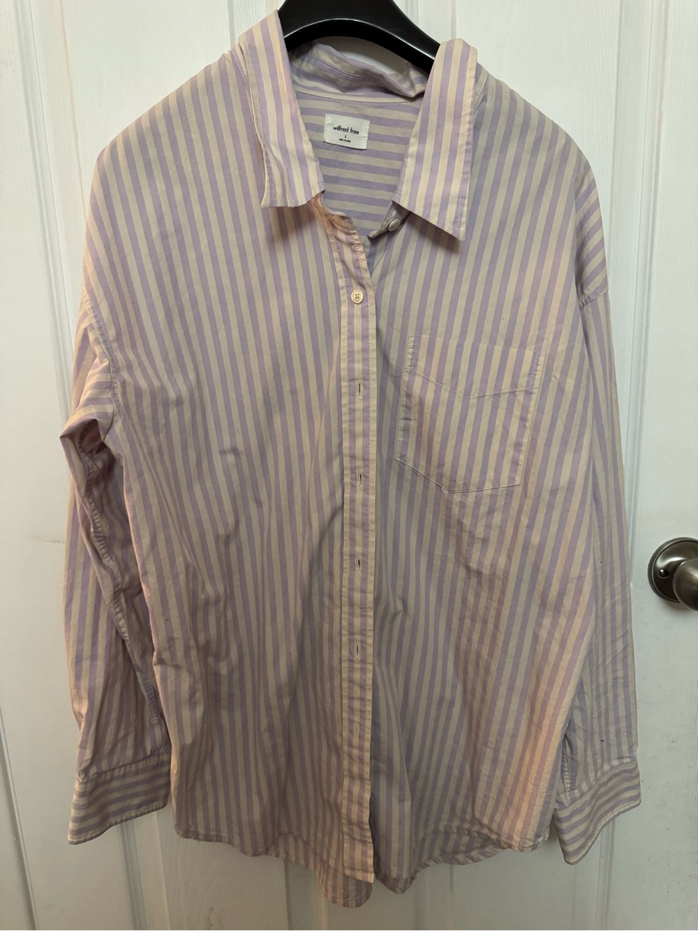 Aritzia Light Purple Striped Cotton Button-Up Shirt